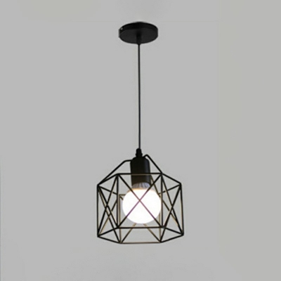 Industrial Style Cage Pendant Light Metal 1 Light Hanging Lamp in Black