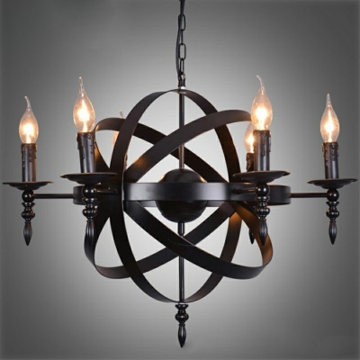 Industrial Vintage Black Chandelier with 31.5 Inchs Height Adjustable Chain  23.5'' Wide with Metal Cage Frame