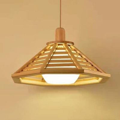 Japanese Cone Pendant Lamp Bamboo 1 Bulb Hanging Light Fixture in Wood for Teahouse