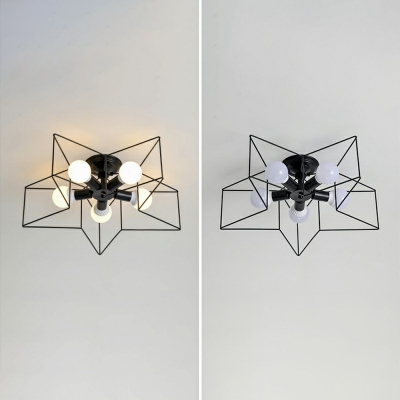 Metal 5 Star Shaped Semi Flush Mount Light Vintage Industrial 5 Light Ceiling Light for Restaurant