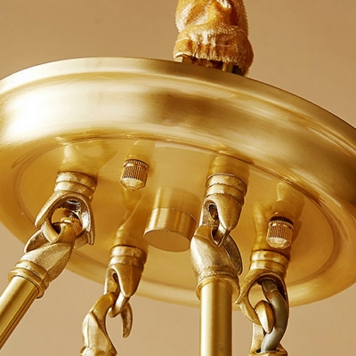 Mid-Century Gold Metal Round Pendant Light White Burlap Shade Bedroom Chandelier Lighting