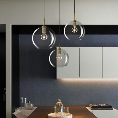 Mini Pendant Minimalist Clear Glass 3 Head Art Deco Ceiling Pendant Lamp for Dining Room