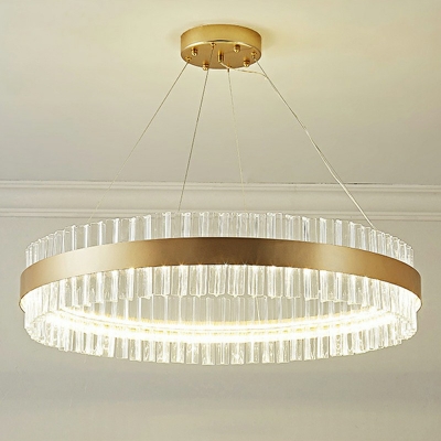 Minimalist Golden LED Chandelier Prismatic Crystal Circular Pendant Lamp for Living Room