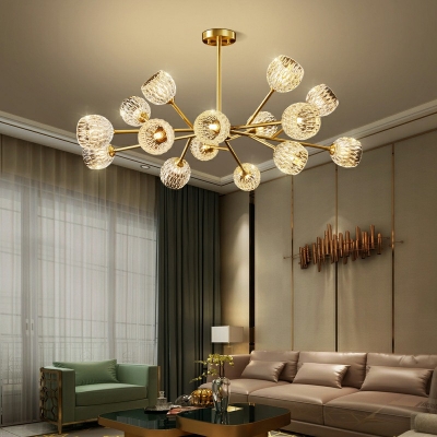Molecular Chandelier Full Copper Crystal Living Room Lighting Fixture in Gold