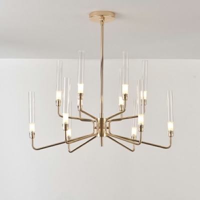 Post-Modern Metal Hanging Chandelier Light Clear Glass Shade Living Room Ceiling Chandelier in Gold