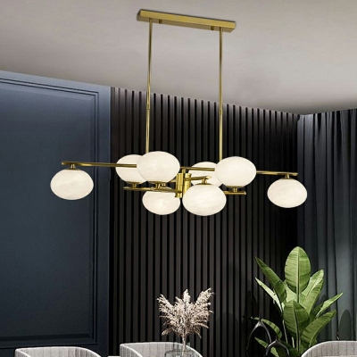 Post-Modern Molecule Island Lighting Kitchen Bar 8 Lights Dining Room Pendant Lamp with Oval Glass Shade in Gold