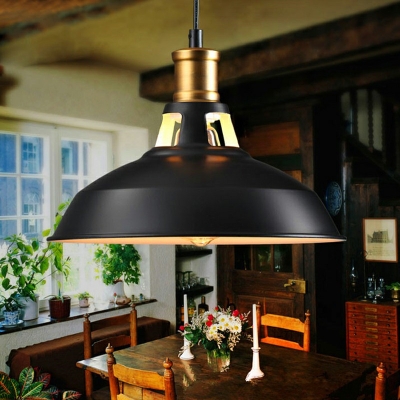 Pot Lid Form Pendant Industrial Living Room Metal Shade 1-Head with Metal Cord Hanging Lamp