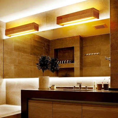 Rectangular LED Bathroom Vanity Fixtures 3.5 Inchs Height Nordic Vanity Light above Mirror in Wood