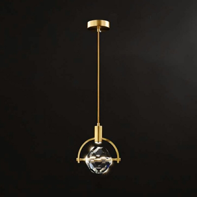 Single-Bulb Clear Crystals Block Hanging Pendant Lights with Metal Ring Hanging in Brass for Dining Table