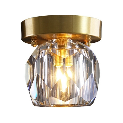 Single Light Ceilling Light Contemporary Faceted Glass LED Flush Mount Ceiling Lamp in Brass