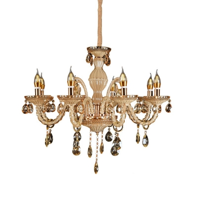 Traditional Style Metal Candle Pendant Light with Crystal Suspension Light for Living Room