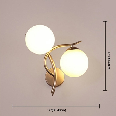 Ultra-modern Milky Glass Round Wall Mount Lamp 2 Heads Bedroom Sconce Lights