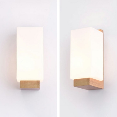 Wooden Ultrathin Rectangle LED Wall Sconce 1 Head 9 Inchs Height Minimalist Wall Mounted Lamp with White Glass