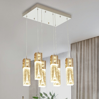 1/3/6 Lights Modern Minimalist Crystal Dining Table Lamp LED Rectangular Hanging Lighting