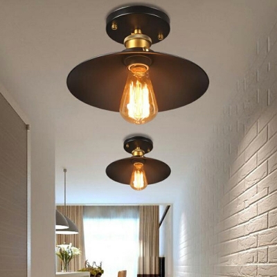 1 Bulb Iron Black and Brass Industrial Semi Flush Ceiling Light Fixture for Hallway Lighting