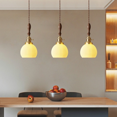 1-Bulb Pendant Light Minimalist Ceramic Small Ceiling Hang Lamp in Brass for Living Room