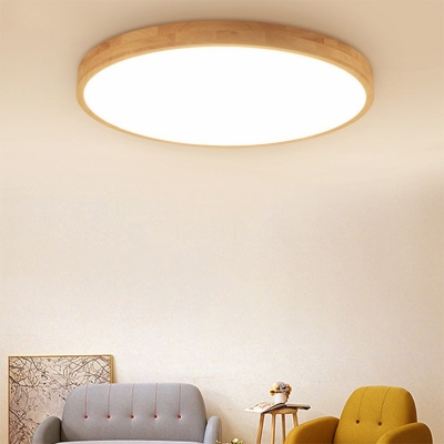 2 Inchs Height Bedroom LED Flushmount Nordic Wood Thin Ceiling Flush Light in 3 Colors Light