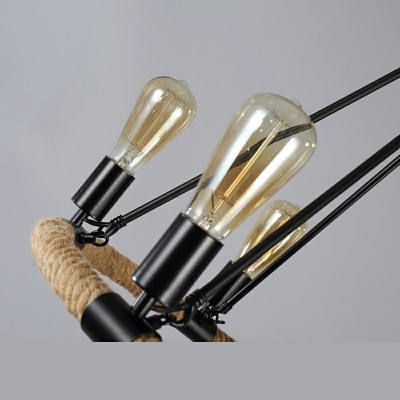 2-Tier Industrial Chandelier Rope Pendant Chandelier Lighting for Restaurant in Blacks