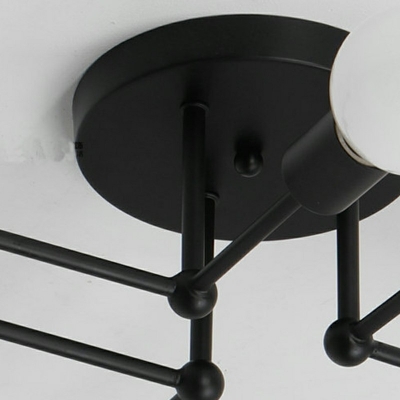 6 Light Metal Semi Flush Mount Light Industrial Black and White Sputnik Ceiling Lighting