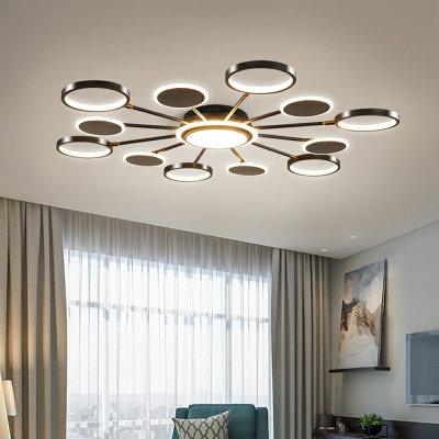 Branch Flushmount Lighting with Rings Shade LED Light Contemporary Ceiling Lamp in Black