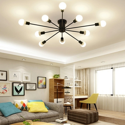Branching Semi Flushmount Simplicity Metal Multi Light Decorative Ceiling Fixture for Bedroom