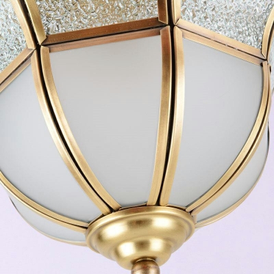 Brass Metal Frame Semi-Flushmount Light 1 Light Colonial Style Schoolhouse Inverted White Glass Ceiling Light