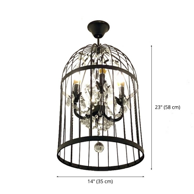 Cage Chandelier Industrial Wrought Iron Hanging Chandelier in Black Farmhouse Dining Room Lighting