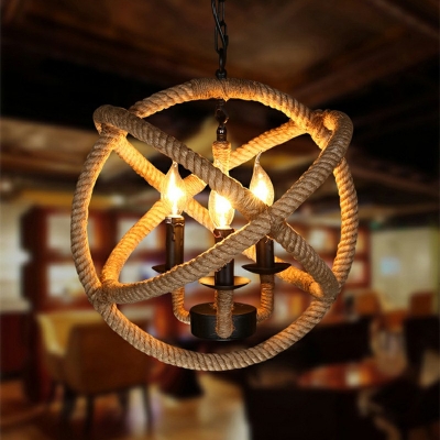 Circling Rings Chandelier Country Black Rope 3 Lights Hanging Pendant Light for Living Room