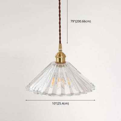 Cone Pendant Lighting Postmodern Ribbed Glass 1 Light Brass Suspension Lamp for Bedside