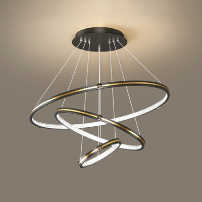 Contemporary Metal 3-Tier Ring Chandelier Lighting Acrylic Hanging Ceiling Light for Living Room