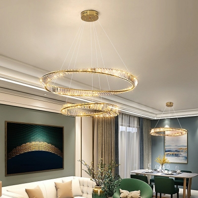 Contemporary Style Ceiling Lighting Ring Crystal in Gold Bedroom LED Ceiling Mounted Fixture