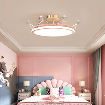 Crown Kids Bedroom Semi Flush Light Fixture Metal LED Simple Close to Ceiling Lighting