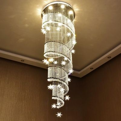 Crystal Spiral Chandelier Pendant Luxurious Chrome LED Hanging Ceiling Light for Hall