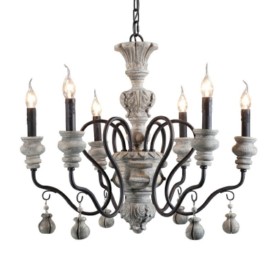 Distressed White Candle Hanging Lamp with Resin Accents Vintage Chandelier for Bedroom