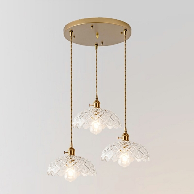 Glass Flower Ceiling Light Contemporary 3-Head in Brass Pendant Lamp Fixture for Living Room