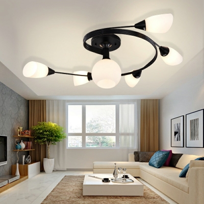 Glass Tulip Ceiling Mount Light Fixture 13 Inchs Height Modern Style Twisted Arm Close To Ceiling Lamp in Black