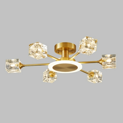 Gold Finish Semi Flush Ceiling Fixture Modern Crystal Flush Mount Ceiling Light for Bedroom