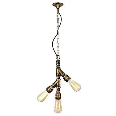 Industrial Living Room Pendant Iron Details 3-Blub 12 Inchs Height Hanging Lamp with Round Canopy