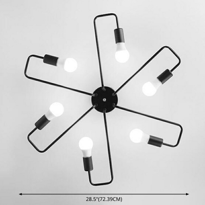 Industrial Minimalist Bare Bulb Metal Angled Tangle Semi Flush Mount Light in Black