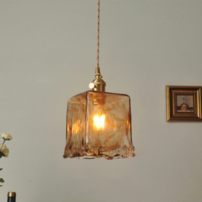 Industrial Style Geometric Pendant Light 1 Light Dimpled Blown Glass Hanging Ceiling Light for Coffee Shop