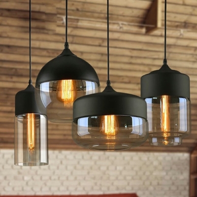 Industrial-Style Glass Black Hanging Ceiling Light Shaded Pendant Lighting for Kitchen Island