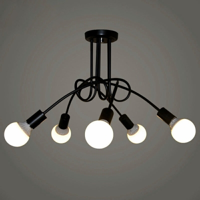 Industrial Style Vintage Metal Winding Pipe Ceiling Light 5-Lights Indoor Semi Flush Mount Lighting Fixture