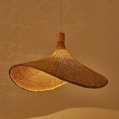 Irregular Wood Suspension Lighting Simplicity Single Bamboo Pendant Light Fixture in Beige