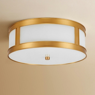 Minimalist Round Flush Mount Lighting Single Light White Arcylic Flush Mount Ceiling Light in Brass