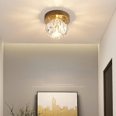 Modern Crystal Flush Mount Ceiling Light Single-Bulb Geometric Flush Mount Light for Stiiting Room