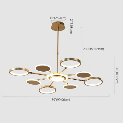 Modern Living Room Round Shade Suspension Lighting 4 Inchs Height Metal LED Chandelier