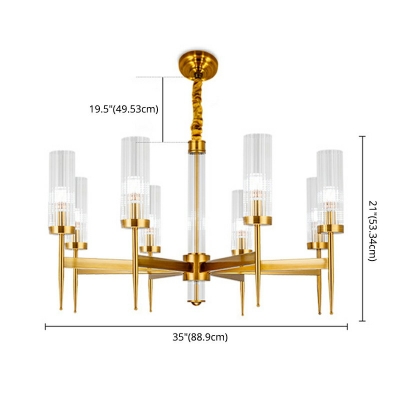 Modern Style Gold Cylinder Chandelier Pendant Light Fixture in Gold for Living Room