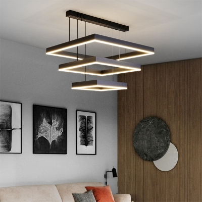 Modern Style Metal LED Square Chandelier Acrylic Pendant Light for Living Room