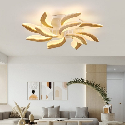 Modernism Branch LED Ceiling Fixture Wooden Multi Lights 3 Colors Light Semi Flush Light for Coffee Shop