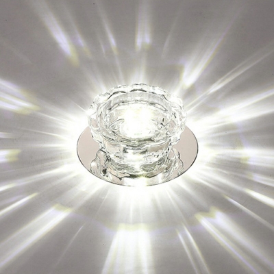 Modernism Lotus Flush Mount Hand-Cut Crystal 4 Inchs Wide LED Hallway Ceiling Lighting in Stainless-Steel